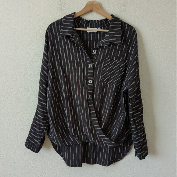 Habitat Women's Crossover Top Long Sleeve Wrap Medium Lagenlook Black Artsy EUC - Picture 5 of 7
